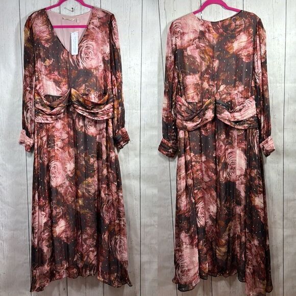 Soft Surroundings Silk Floral Maxi Dress 20W Romantic Cottagecore Feminine Boho - Picture 13 of 16